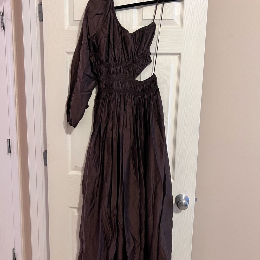 Moon River Chocolate One-Shoulder Dress